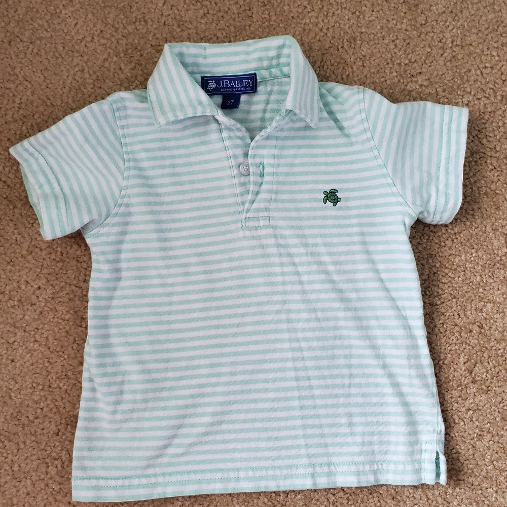 Mint green/white striped short sleeve polo